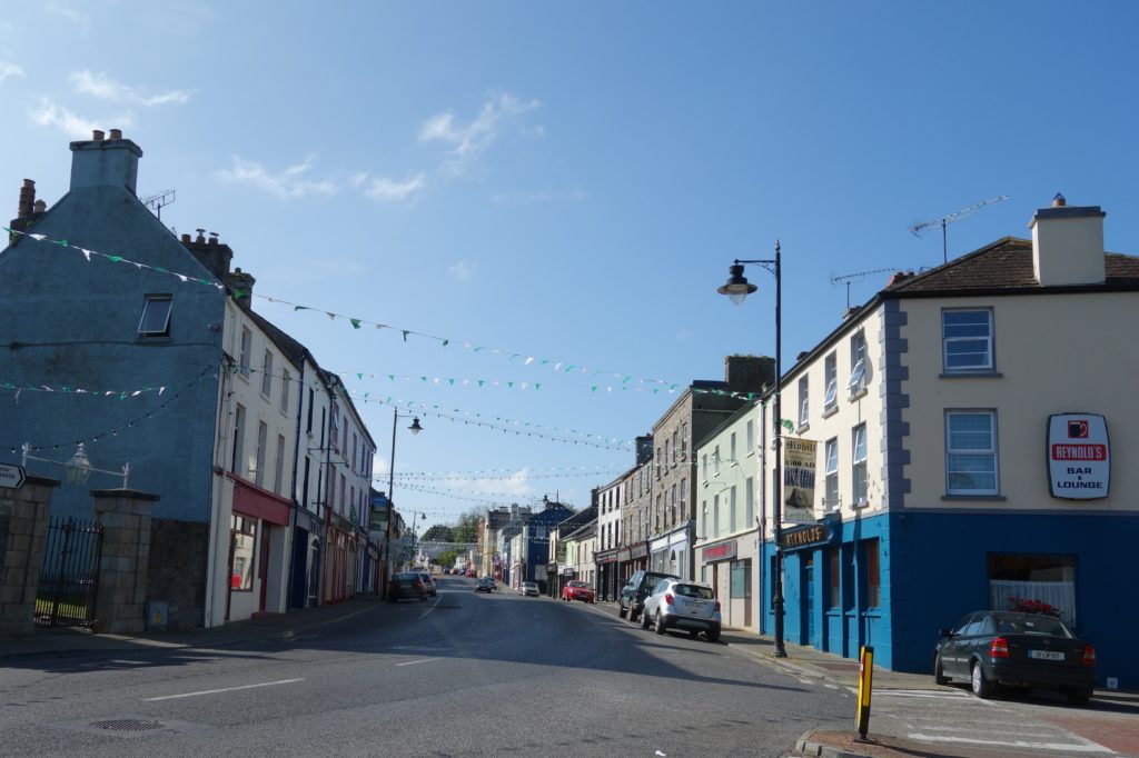 Photo of a street in Mohill, Co. Leitrim, on a sunny day.