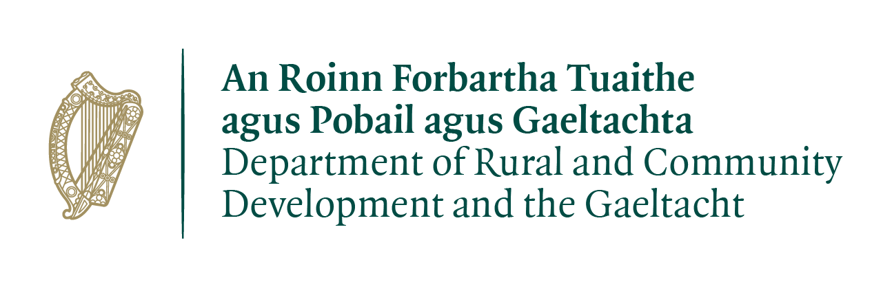 Department of Rural and Community Development and the Gaeltacht bilingual logo with gold harp at the left